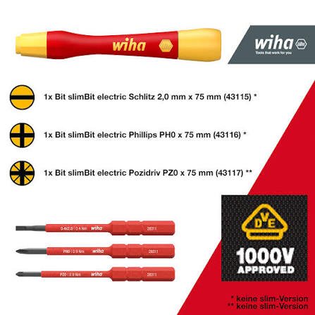 Ձ/մեխ. Պտուտակահան Wiha PicoFinish electric slimVario 4 հատ ծայրակալներով (43167 2