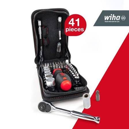 Գլխիկների և բիթերի հավաքածու Wiha 1/4", 41 հատ, ռեզինե ամրակով տուփով (44684)